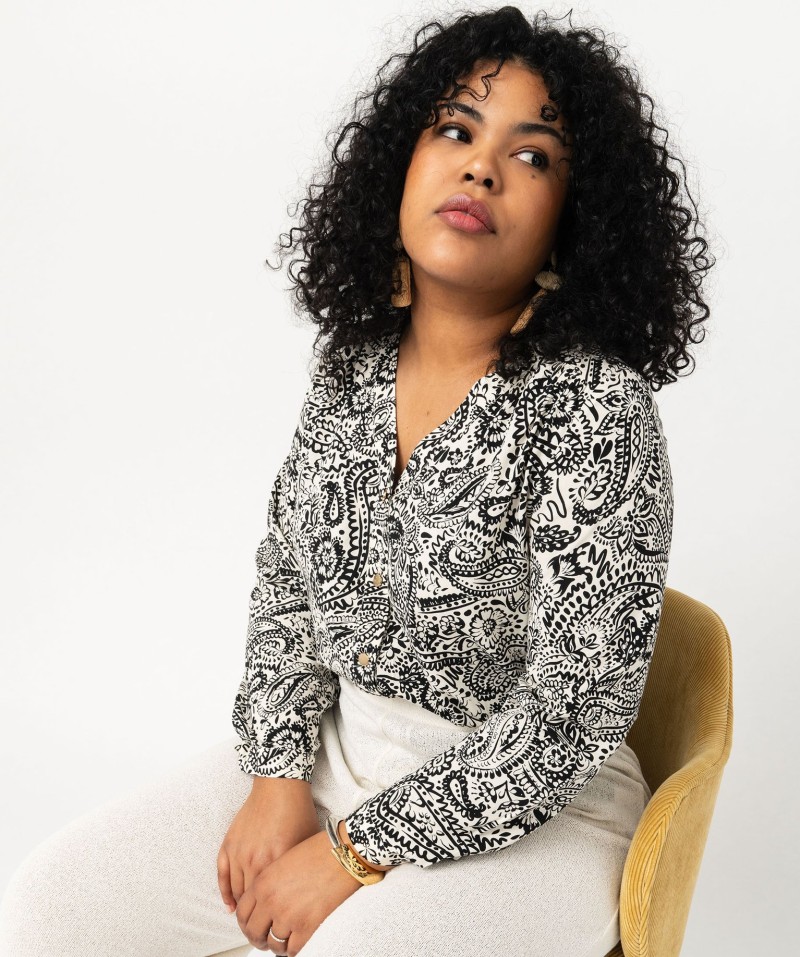 Chemise à manches longues imprimée femme grande taille
